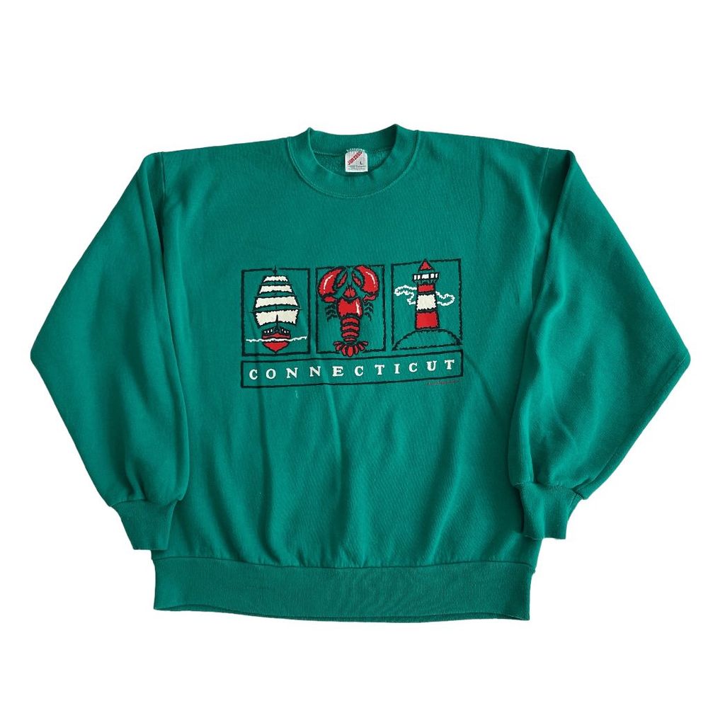Vintage 90s Connecticut Lobster Green Sweatshirt